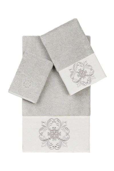 Shop Linum Home Alyssa 3-piece Embellished Towel Set In Light Gray