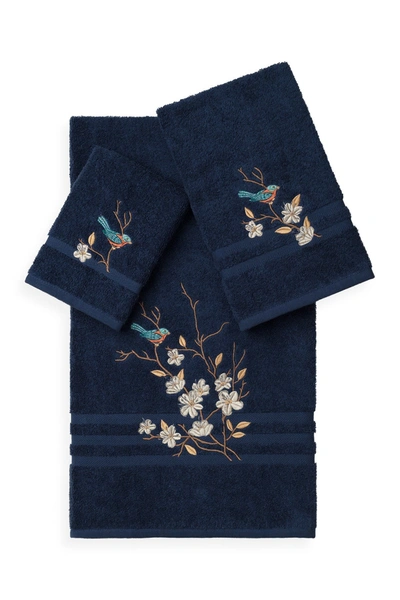 Shop Linum Home Spring Time 3-piece Embellished Towel Set In Midnight Blue
