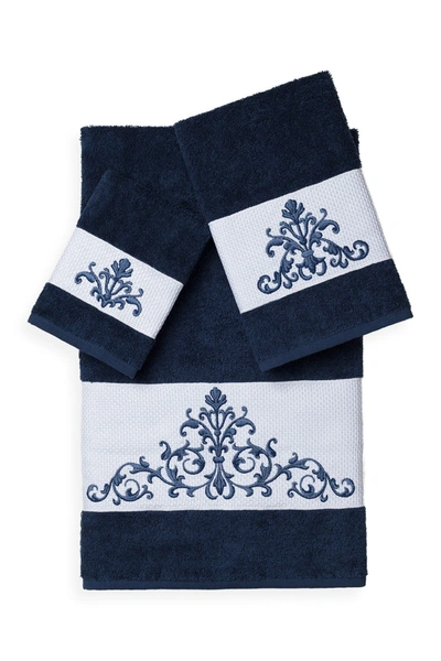 Shop Linum Home Scarlet 3-piece Embellished Towel Set In Midnight Blue