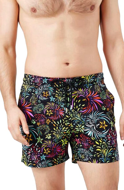 Shop Vilebrequin Evening Birds Superflex Swim Trunks In Noir