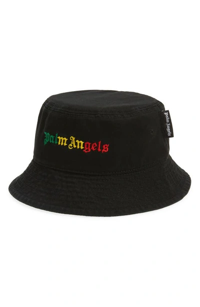 Shop Palm Angels Miami Logo Twill Bucket Hat In Black Multicolor