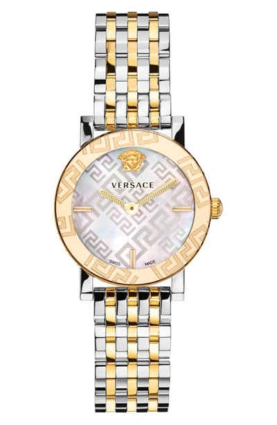 Shop Versace Greca Glass Bracelet Watch, 32mm In Silver