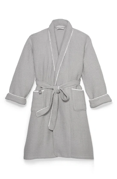 Shop Boll & Branch Organic Cotton Waffle Robe In Pewter/ White