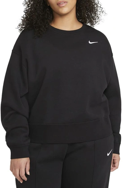 Shop Nike Sportswear Fleece Crewneck Sweatshirt In Black/ White