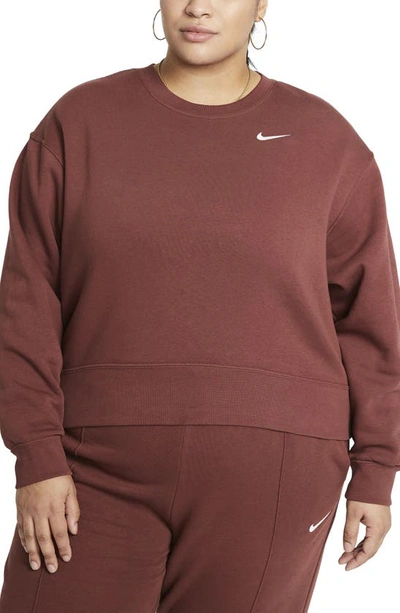 Shop Nike Sportswear Fleece Crewneck Sweatshirt In Dark Pony/ White