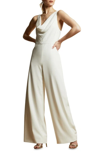 Shop Ted Baker Melbi Cowl Neck Wide Leg Jumpsuit In White