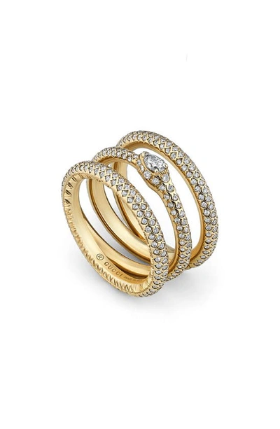 Shop Gucci Ouroboros Diamond Pave Gold Ring