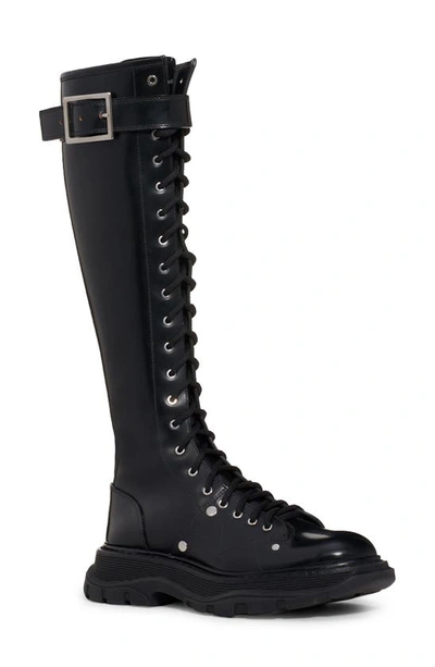 Shop Alexander Mcqueen Tread Tall Lace-up Platform Boot In Black