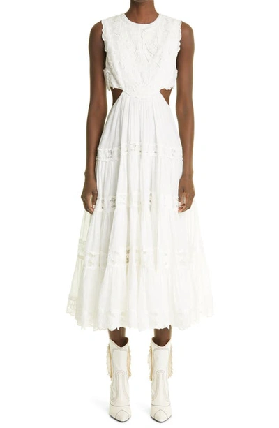 Shop Zimmermann Cassia Embroidered Cutout A-line Midi Dress In Ivory