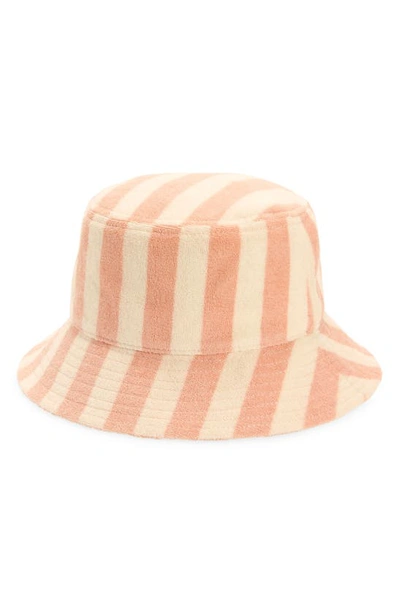 Shop Madewell Stripe Terry Cloth Bucket Hat In Antique Coral Multi