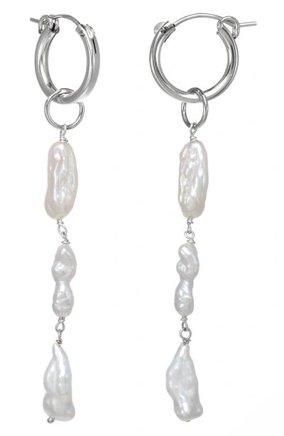 Shop Kozakh Roma Freshwater Pearl Linear Drop Earrings In Silver