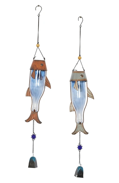 Shop Willow Row Blue Metal Fish Windchime With Glass Bottle Body And Beads In Multi