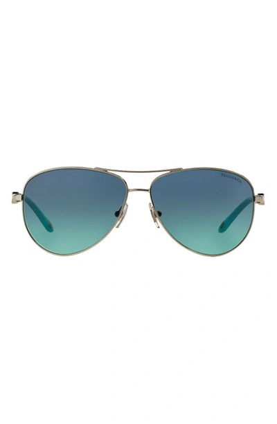 Shop Tiffany & Co 58mm Aviator Sunglasses In Silver/ Blue Gradient