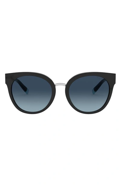 Shop Tiffany & Co 54mm Polarized Butterfly Sunglasses In Black/ Azure Grad