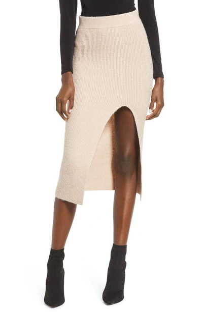 Leith Split Sweater Midi Skirt In Tan Memoir