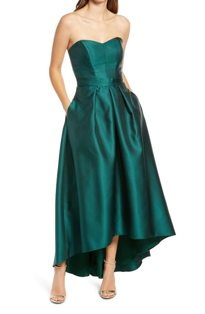 Shop Alfred Sung Strapless High/low Ballgown In Hunter