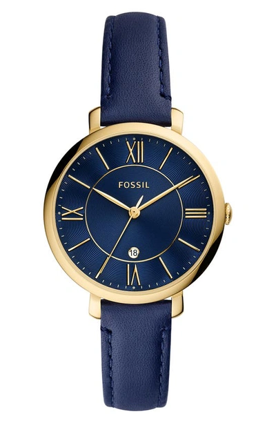 Shop Fossil Jacqueline Leather Strap Watch, 36mm In Navy