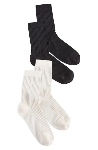 Shop Stems Silky Blend Assorted 2-pack Rib Crew Socks In Black/ Ivory