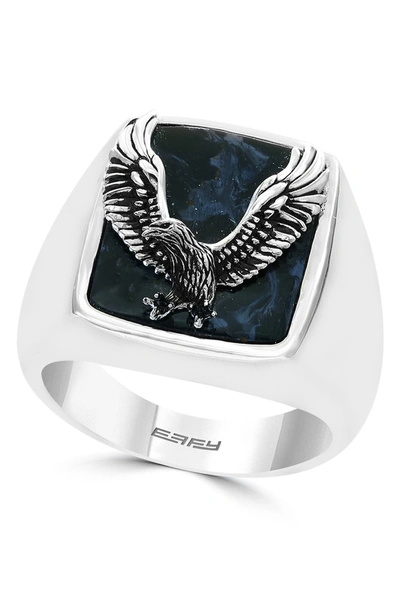 Shop Effy Sterling Silver Pietersite Eagle Signet Ring In Blue