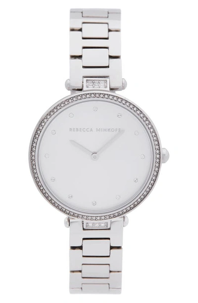 Shop Rebecca Minkoff Nina Bracelet Watch, 33mm In Silver / White/ Silver