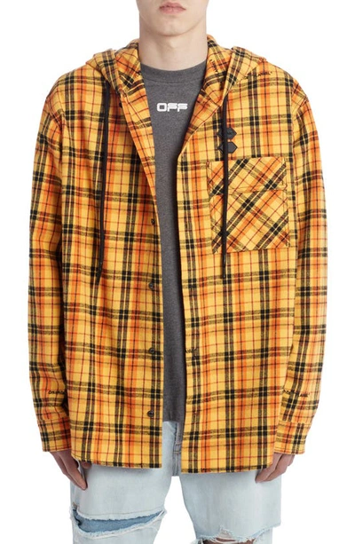 Shop Off-white Check Flannel Hooded Button-up Shirt In Yellow