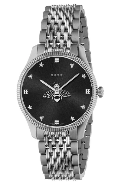 Shop Gucci G-timeless Bracelet Watch, 36mm In Silver/ Black