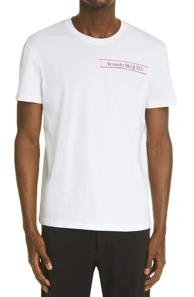 Shop Alexander Mcqueen Logo Tape Cotton T-shirt In White/ Mix