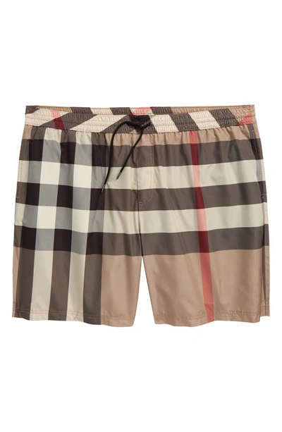 Shop Burberry Guildes Check Swim Trunks In Archive Beige Ip Chk