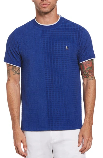 Shop Original Penguin Terry Geo Jacquard T-shirt In Mazarine Blue