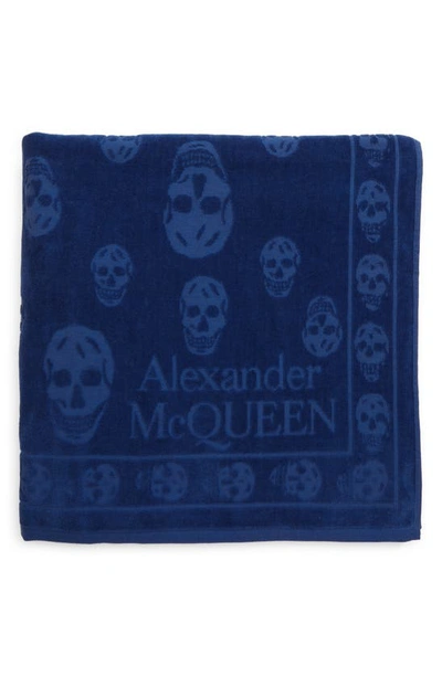 Shop Alexander Mcqueen Tonal Skull Towel In Royal