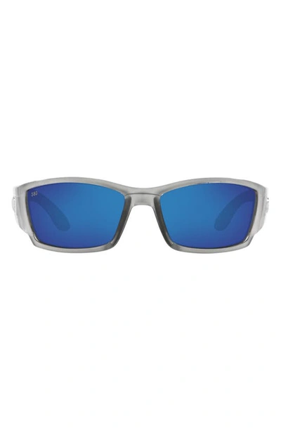 Costa Del Mar 61mm Polarized Wraparound Sunglasses In Matte Silver