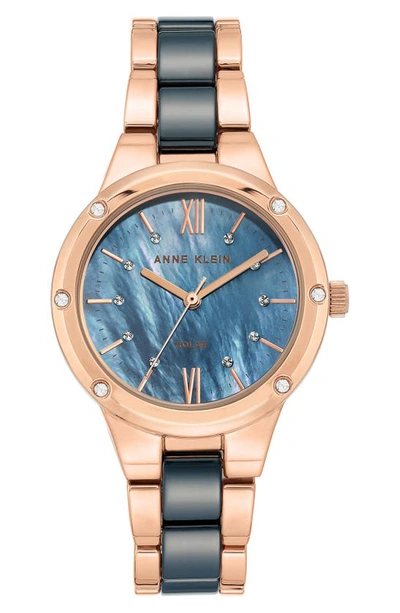 Shop Anne Klein Solar Ceramic Bracelet Watch, 33.5mm In Blue Mother Of Pearl Dial