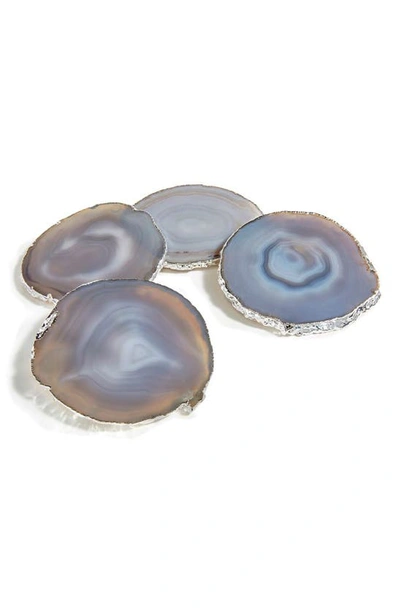 Anna New York Lumino 4-piece Agate & Pure Silver Coaster Set In Smoke