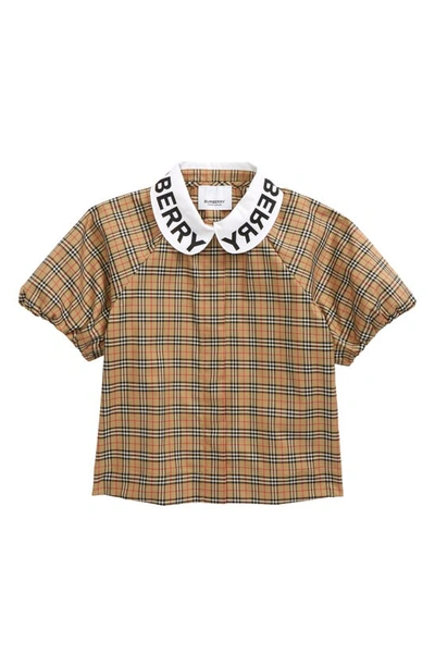 Shop Burberry Kids' Lila Logo Collar Check Top In Archive Beige Ip Chk