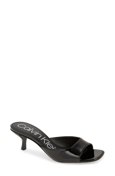 Shop Calvin Klein Mega Kitten Heel Slide Sandal In Black Patent Leather