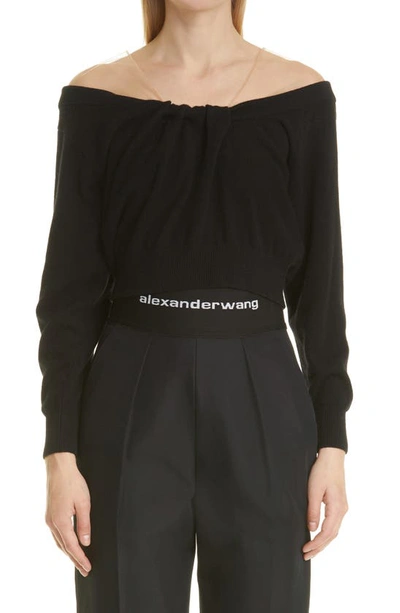 Shop Alexander Wang Sheer Shoulder Wool & Cashmere Blend Sweater In Black