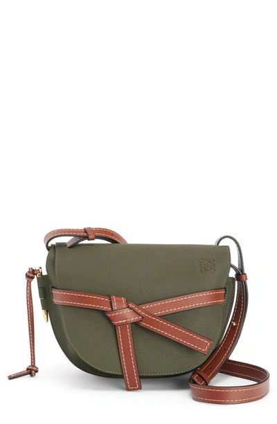 Shop Loewe Gate Small Leather Crossbody Bag In Khaki Green/pecan