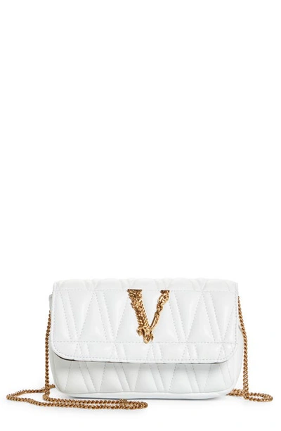 Shop Versace First Line Virtus Mini Quilted Leather Bag In White