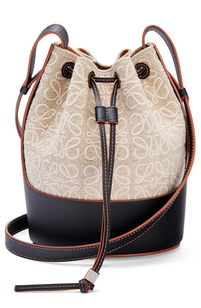 Loewe Balloon Anagram Embroidered Linen & Leather Bucket Bag In  Natural/black