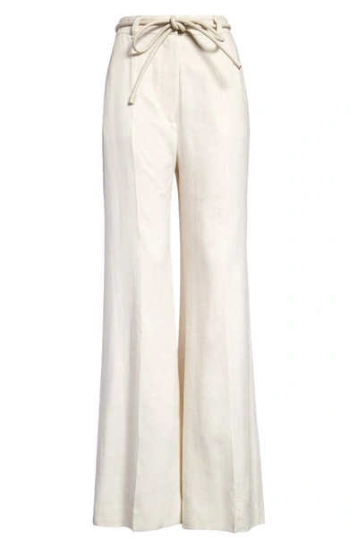 Shop Zimmermann Luminous Wide-leg Linen-blend Pants In Milk