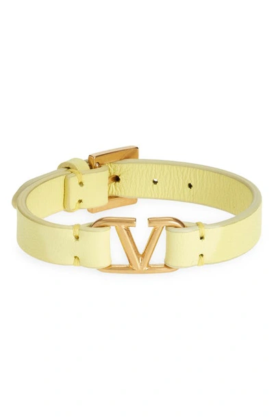 Shop Valentino Vlogo Leather Bracelet In Lime Sorbet