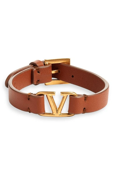 Shop Valentino Vlogo Leather Bracelet In Selleria