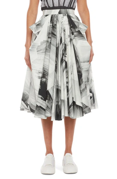 Shop Alexander Mcqueen Tulle Print Cotton Skirt In Blush