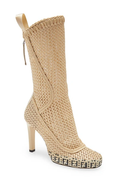 Shop Fendi Ff Woven Boot In Natural