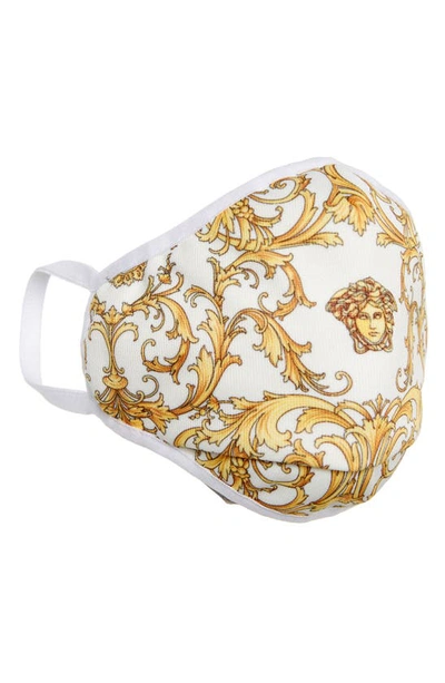 Shop Versace Barocco Adult Face Mask In White+gold