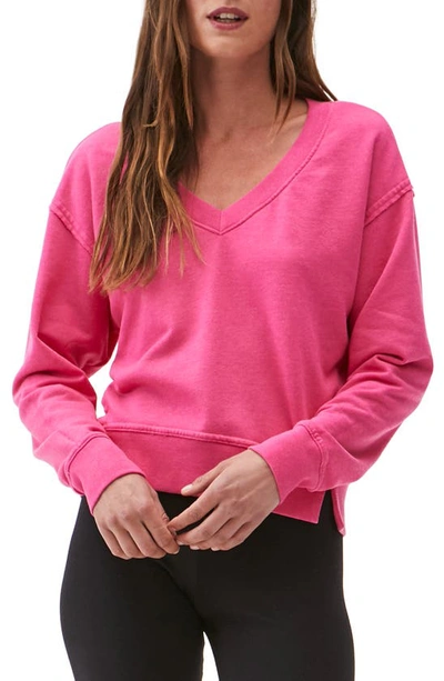 Shop Michael Stars Camila V-neck Crop Sweatshirt In Magenta