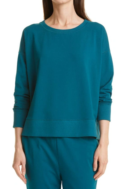 Shop Eileen Fisher Crewneck High-low Sweatshirt In Agean