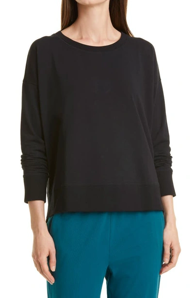 Shop Eileen Fisher Crewneck High-low Sweatshirt In Black