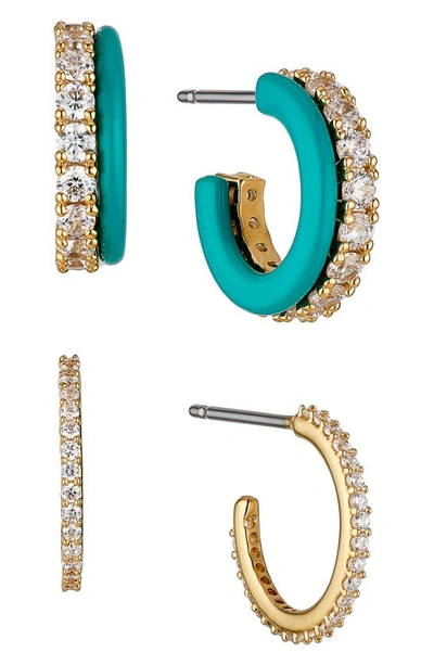 Shop Ajoa Set Of 2 Pavé Hoop Earrings In Gold