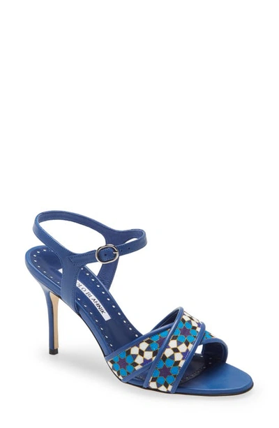 Shop Manolo Blahnik Talitha Crisscross Sandal In Blue